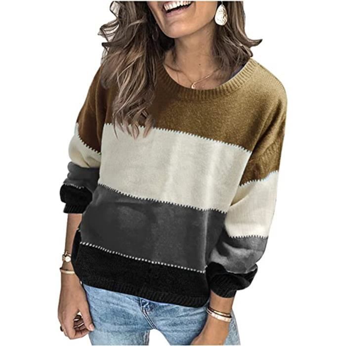 Pull Femme Chic Chaud Pas Cher Rayé Ample Mode Pullover Col Rond Hauts  Manche Longue Pull Femme Hiver Pull Tricoté,Gris,S Gris - Cdiscount  Prêt-à-Porter