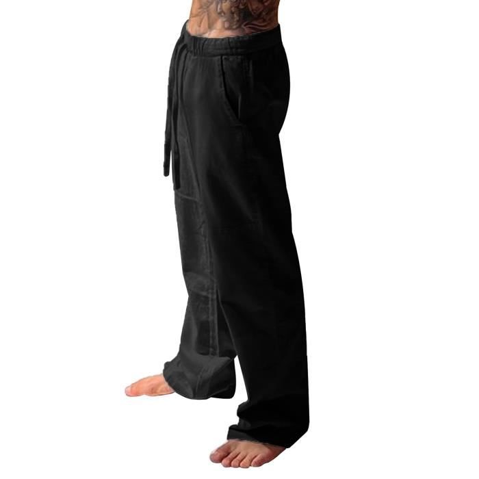 Pantalon Homme Lin Et Coton Décontracté Pantalon Toile Été Pantalon Yoga  Homme Léger Taille Elastique Noir - Cdiscount Sport