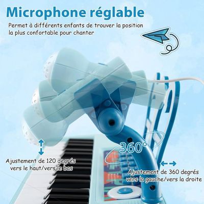 GOPLUS Piano Enfant 37 Touches – Pupitre Et Tabouret Assortis, Microphone Réglable, 15 Volumes, 4 Tons, 22 Démos – Bleu Foncé