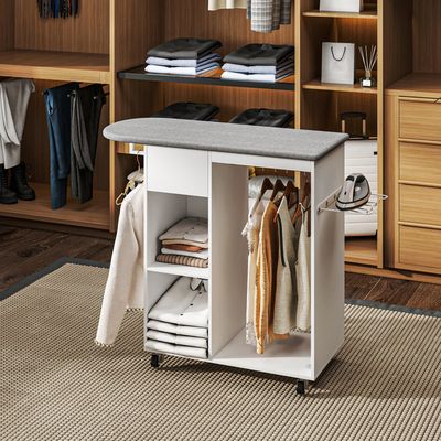 Meuble à Repasser Blanc Avec Paniers - Dimensions 85 X 30 X 110 Cm - Rangement Pratique Pour Fer Et Linge