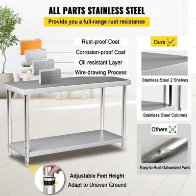 INLIFE Table de travail de cuisine avec dosseret 120x60x93 cm Inox