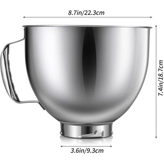 Bol Mélangeur Inox 4,5 L Pour KitchenAid - Compatible Robots 4,5-5 QT, Poignée, Lavable Lave-Vaisselle, Accessoire Cuisine