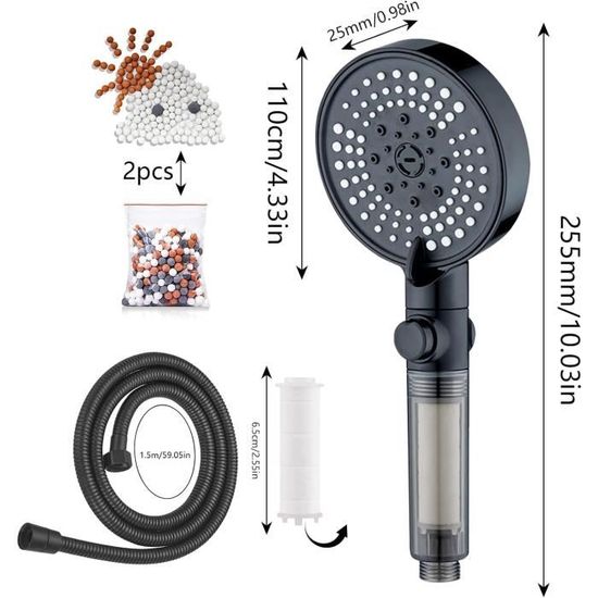 Pommeau De Douche Anti-calcaire Haute Pression | 4 Modes Jet + Filtre + Tuyau 1.5m | Économie D'eau 30%