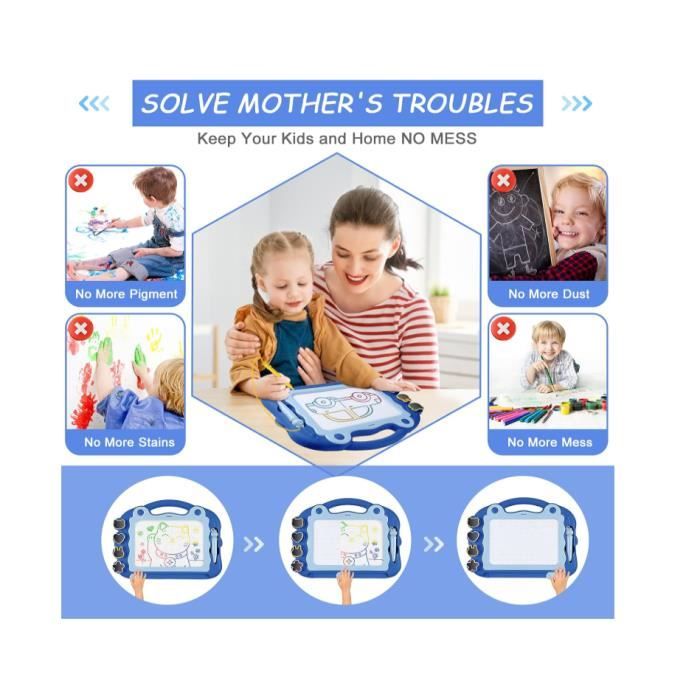 Ardoise Magique AKOFIC Avec Pieds – Tableau Magnétique 4 Couleurs – 9 Pouces – Tampons Et Accessoires – Cadeau éducatif 3-6 Ans