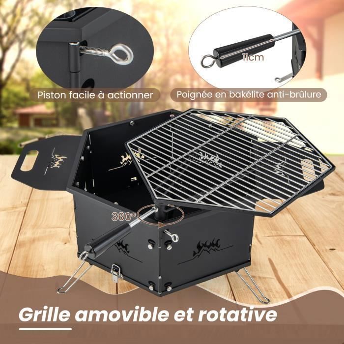 Barbecue à charbon portable en acier inoxydable - Barbecue pliable - Barbecue de table en plein air - Camping - Pique-nique
