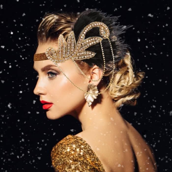 Bandeau à Plumes Et Strass Style Années 1920 – Taille Réglable 52-60 Cm – Pour Cheveux Fins à épais – Soirée Gatsby, Mariage, Festival