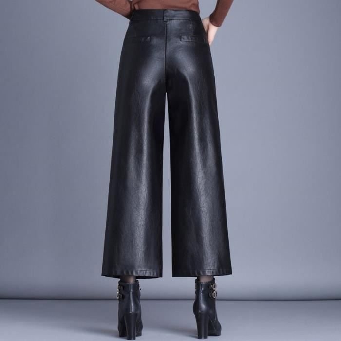 Pantalon Femme en Simili Cuir Large Double Polaire Couleur Unie Taille Haute Noir Cdiscount Pret a Porter