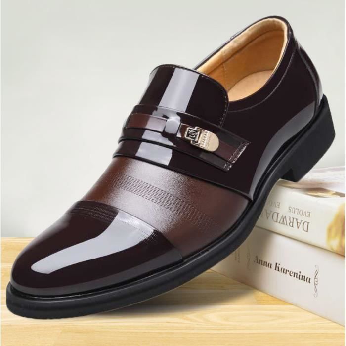 Chaussure mocassin Marron homme elegant cuir PU Chaussure de ville mariage chaussure ceremonie soiree Derby pour costume garcon