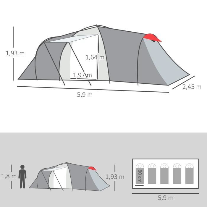Outsunny Tente De Camping Familiale 4-6 Personnes 2 Cabines