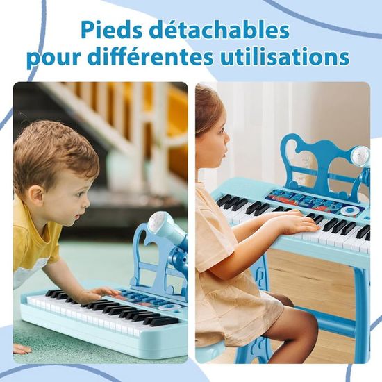GOPLUS Piano Enfant à 37 Touches avec Pupitre et Tabouret Assortis,Jouet Clavier de Piano Enfant avec Microphone Ajustable,15 Volumes Réglables et 4 Tons Charge 50KG (Bleu Foncé, 37 Touches