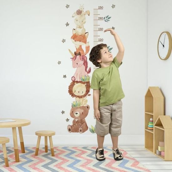 Toise Enfant Sticker Mural Animaux Forêt - 50-150 Cm - PVC Amovible - Cadeau Croissance