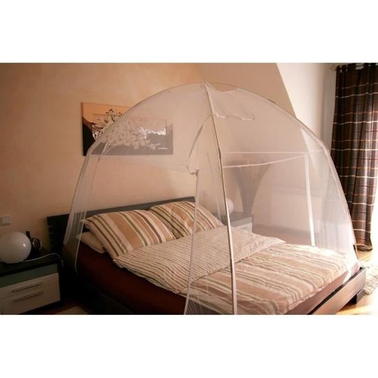 Blanc Moustiquaire Tente de Lit Amovible de Voyage L180 x L200 x H148 cm