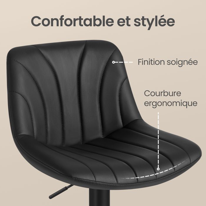 Lot De 2 Tabourets De Bar HOOBRO - Sièges PU Pivotants 360° Hauteur Réglable - Noir ESB33BYP201