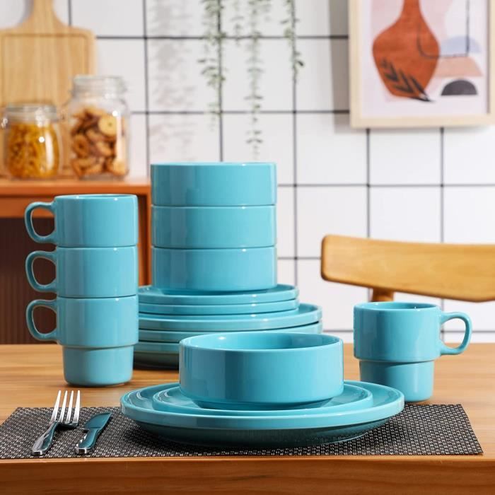 LOVECASA 16 pcs Service Vaisselle Porcelaine pour 4 Personnes, Série Sweet  - Turquoise pour Pâques - Cdiscount Maison