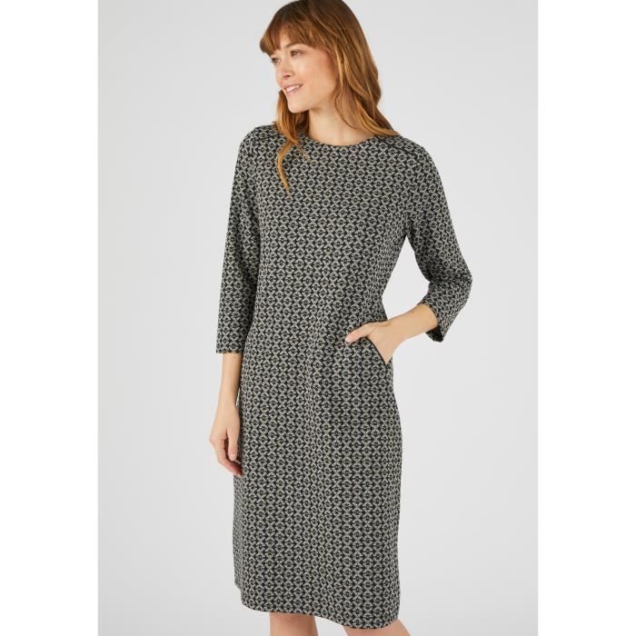 Robe Damart Robe housse en maille jacquard Noir Blanc