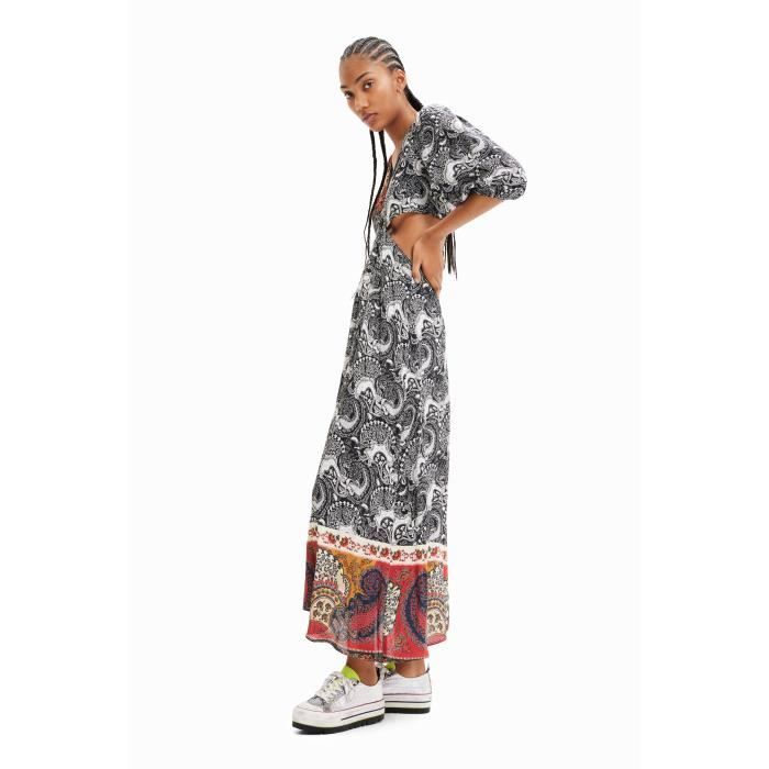 Robe longue decoupes motif paisley femme Desigual noir blanc M Noir blanc Cdiscount Pret a Porter