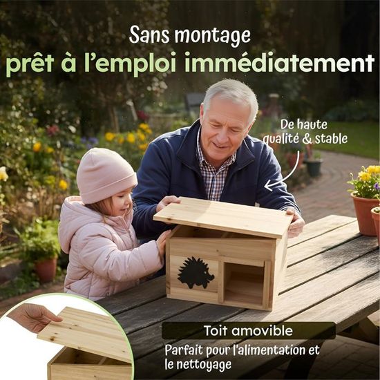 Garden Mile Maison Pour Hérisson En Bois - Abri Hibernation Résistant Prédateurs Toit Feutre