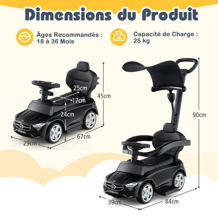 Voiture Enfant Mercedes-Benz G350 - Porteur 3 En 1 - Barre Amovible, Toit Pare-soleil, Rangement Caché - Dès 1 An