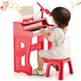GOPLUS Piano Enfant 37 Touches avec Microphone, Clavier de Piano avec Pupitre Amovible, Tabouret Max50KG, pour Enfants 3 Ans+,Rouge-0
