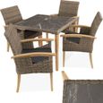 TECTAKE Ensemble Table en rotin avec 4 chaises TARENT Résistant aux intempéries et résistant aux UV - Marron Naturel-0