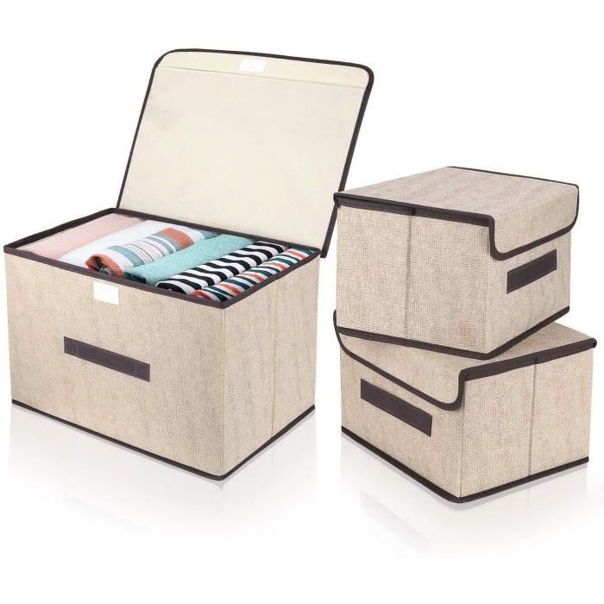 Boite De Rangement Tissu Avec Couvercle Lot de 3 Boites de Rangement Pliables avec Couvercles, Caisse de Rangement  en Tissu avec poignées pour Maison, Bureau, Crèche, Placa - Cdiscount Maison