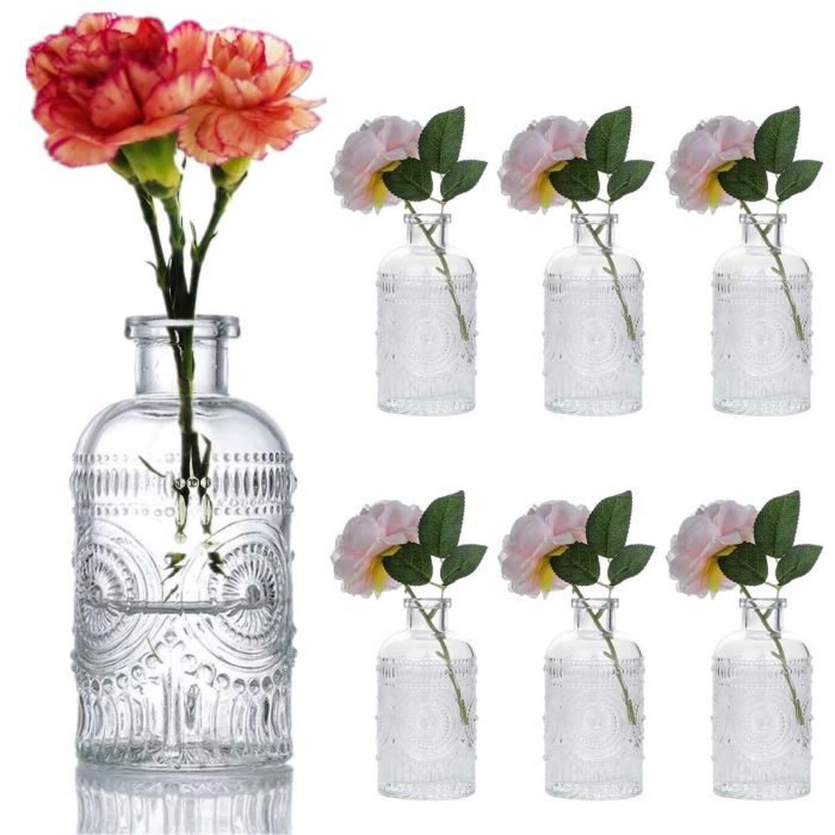 Vase Centre De Table Mariage Pas Cher Lot de 6 Petit Vase à Fleurs en Verre, Vase decoratif Design Transparent,  Décoration pour Centre de Table Mariage champetre Boheme - Cdiscount Maison