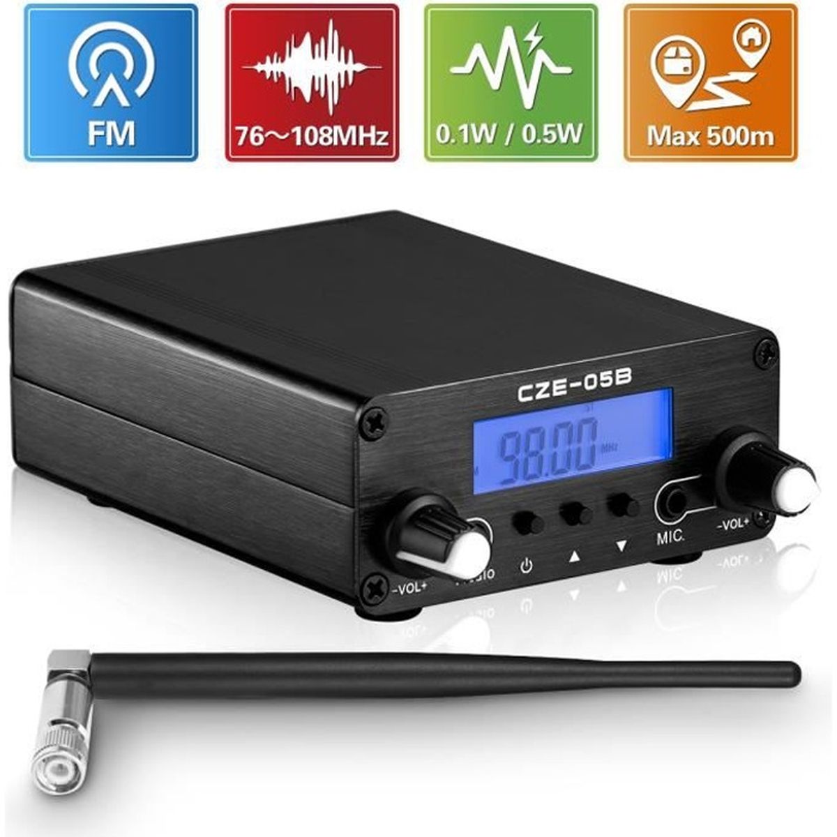 0.1W/0.5W Stéréo Diffusion Antenne Émetteur FM Domestique Double Mode Émetteur  Radio Diffusion Longue Portée avec Antenne 76-108MHz - récepteur audio,  avis et prix pas cher - Cdiscount