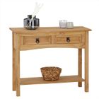 IDIMEX Table console SALSA table d'appoint en bois style mexicain avec 2 tiroirs et 1 étagère, en pin massif finition teintée/cirée