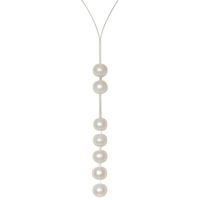 Les Poulettes Bijoux - Collier Câble Acier Perles de Culture Blanche 2 + 5 Perles