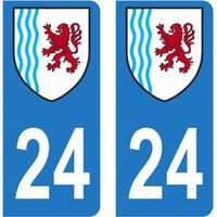 Lot 2 Autocollants Stickers plaque immatriculation voiture auto département 24 Dordogne Logo Région Nouvelle-Aquitaine