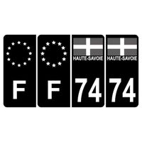 Lot de 4 Autocollants Sticker Plaque d'immatriculation Voiture 74 Croix de Savoie Version Bis Noir & F Europe