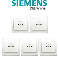 Siemens - LOT 5 Prise 2P+T Blanc Delta Iris + Plaque basic Blanc