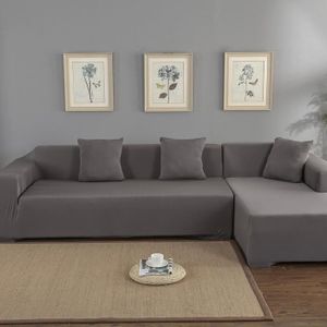 ENSEMBLE CANAPES Housse de canapé d'angle en polyester 3 + 2 places en forme de L Housse de protection pour meubles de maison (gris)