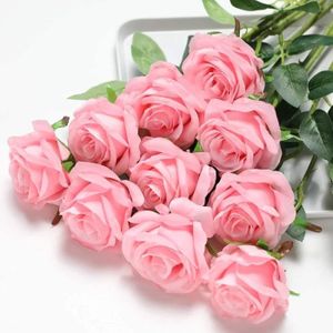 FLEUR ARTIFICIELLE 10 pcs Artificielle Rose Soie Fleurs Faux Bouquet 