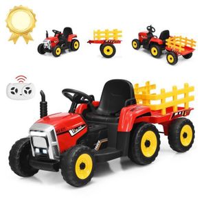 Tracteur électrique alimenté par batterie pour enfants 12 V 7 Ah avec  remorque pour tout-petits sur le sol avec 2 vitesses 7 lumières LED Pneus  audio USB avec télécommande sans fil 2,4 GHz 