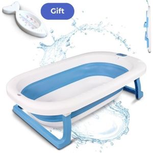 BAIGNOIRE  Pack de bain bébé Mobiclinic Baignoire enfant Pliable Antidérapant Bleu Thermomètre de bain Sans mercure Baignoire pliable