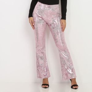 PANTALON Pantalon rose flare à sequins