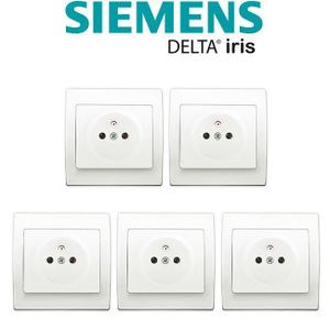 PLAQUE DE FINITION Siemens - LOT 5 Prise 2P+T Blanc Delta Iris + Plaque basic Blanc
