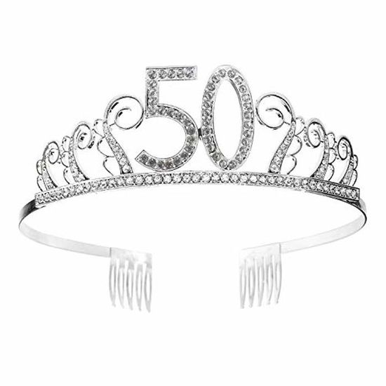 Couronne Anniversaire 50 Ans – Diadème Réglable + écharpe Pailletée – 50 & Fabulous – Cadeau Femme – Accessoire Fête Chic