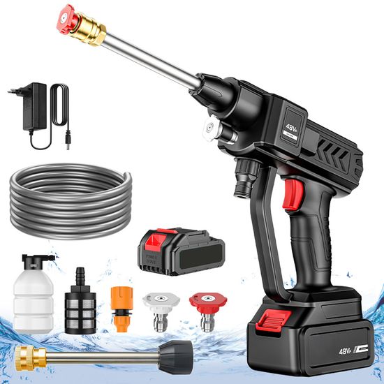 Nettoyeur Haute Pression Sans Fil 6-en-1 ,Électrique Portable 180W Avec 2 Batteries, Idéal Pour Voiture, Jardin - Bricolage