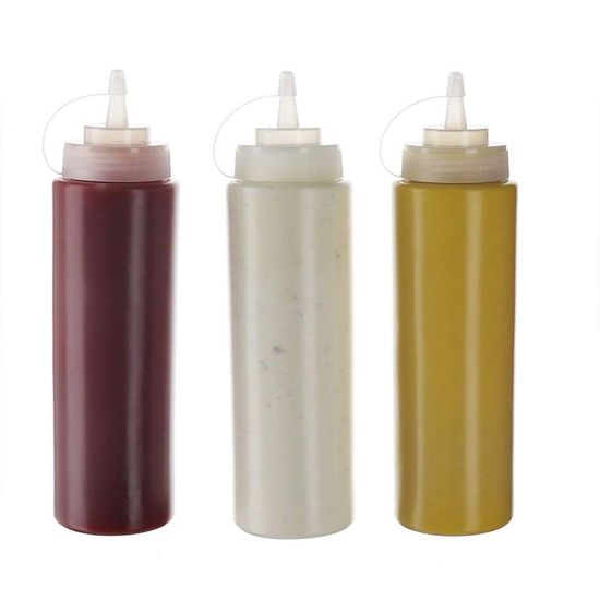 Lot De 3 Bouteilles à Condiments Souples 500ml - Bouchon Vissé, Sans BPA - Pour Sauces, Ketchup, Vinaigrette - 10