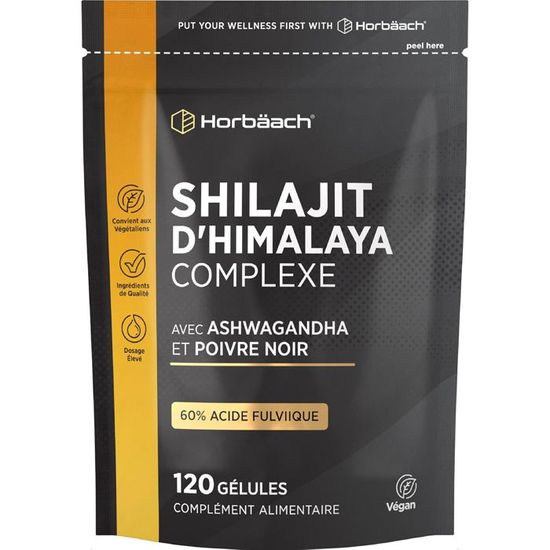 Shilajit Pur Résine Himalaya - 60 Gélules Sans Additifs | Complément énergie Et Vitalité | Résine Ayurvédique