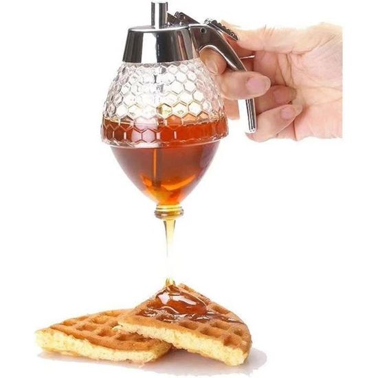 Distributeur de Miel en Verre, 9 OZ avec poignée Anti - Goutte Pot de Miel, avec Support Anti