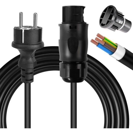 Contact De Protection Rallonge 2 En 1 Avec Interrupteur - Schuko, IP44, 16A, Câble 0,5 M, Angle 90°