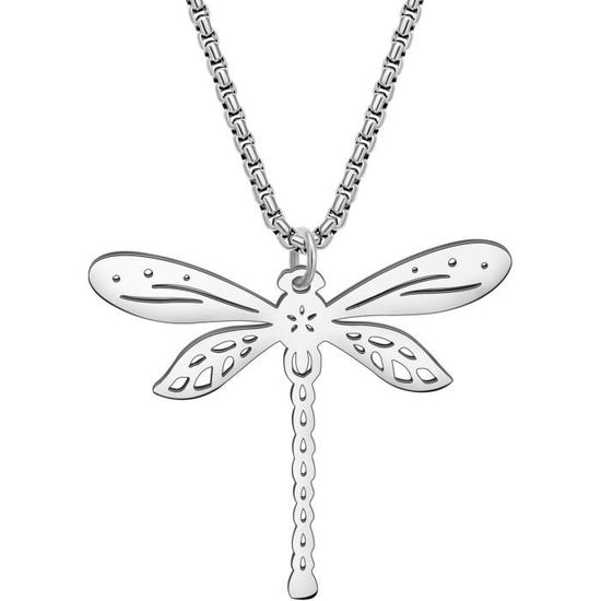 Collier pendentif libellule 2, acier inoxydable argent ou or, bijou femme,  bijou fillette, bijou enfant