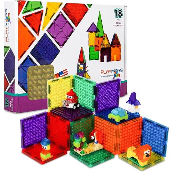 Playmags Tuiles magnétiques, briques de construction magnétiques, blocs magnétiques exclusifs, développement des compétences, à partir de 3 ans (petites tuiles de briques