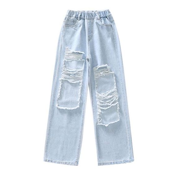 Jeans Vintage Fille Déchiré - Coupe Flare élastique Pour Enfants 1 à 13 Ans - Dénim Confortable - 12