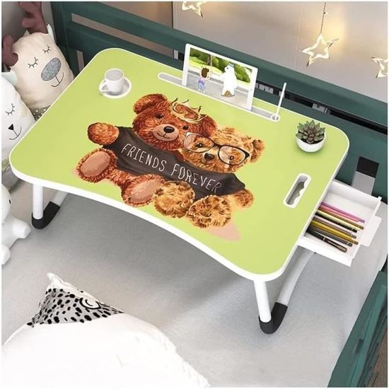 Table De Lit Avec Tiroir - Pour Ordinateur Portable, Repas, Lecture - 60x40x27 Cm, Pliable - 7