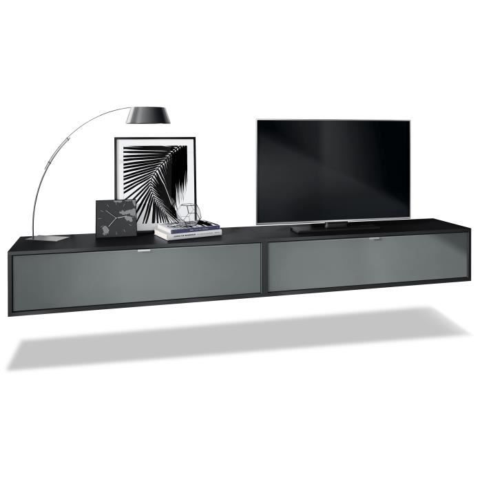 Vladon Ensemble de 2 set meuble TV Lana 120 armoire murale lowboard 120 x 29 x 37 cm en Noir mat façades en Graphite satiné mat
