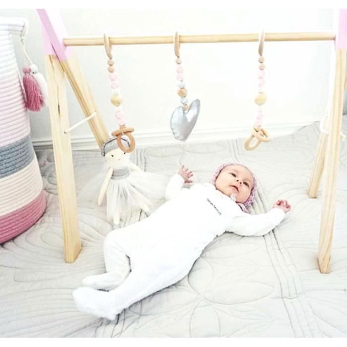 Arche D'éveil Bébé En Bois Naturel - Portique Pliable Avec Jouets Sensoriels - 45x37.5x47.5 Cm - Idéal 0-12 Mois